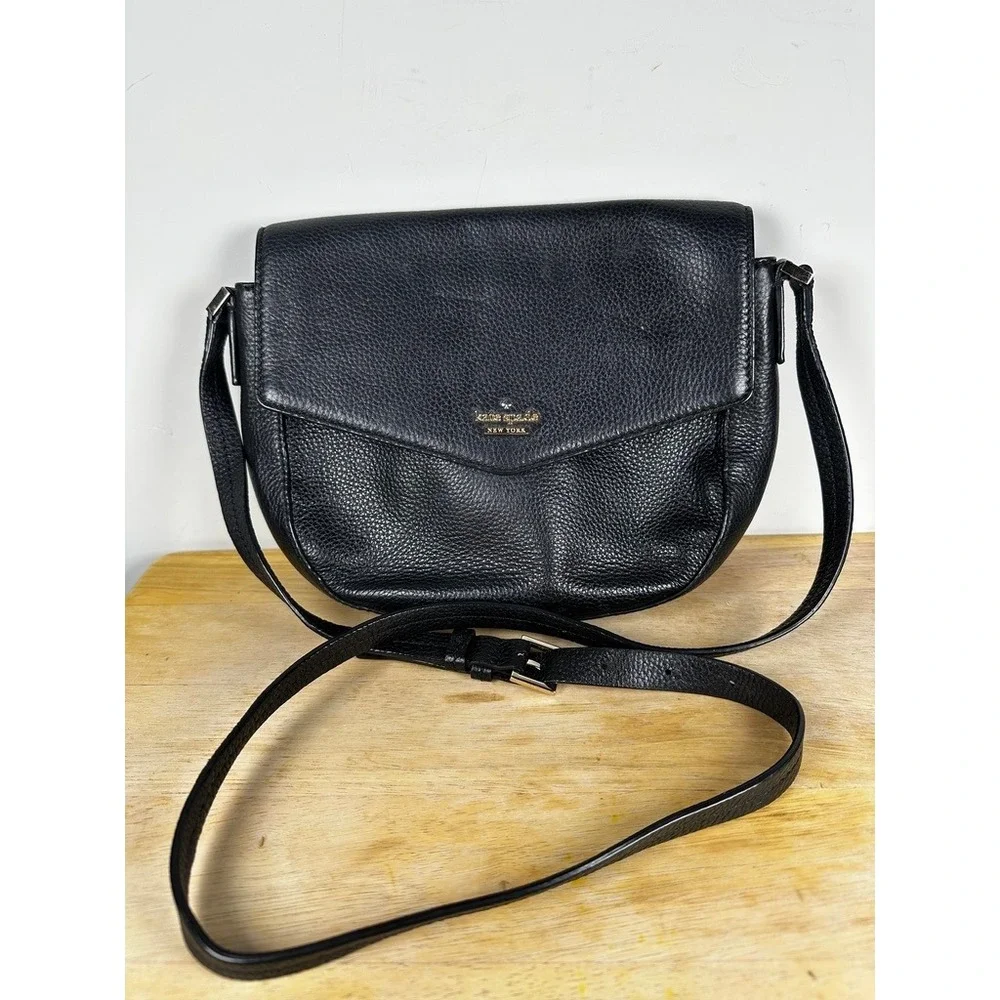 Kate Spade Black Pebbled Leather Spencer Court Lavinia Crossbody‎ Purse Classic